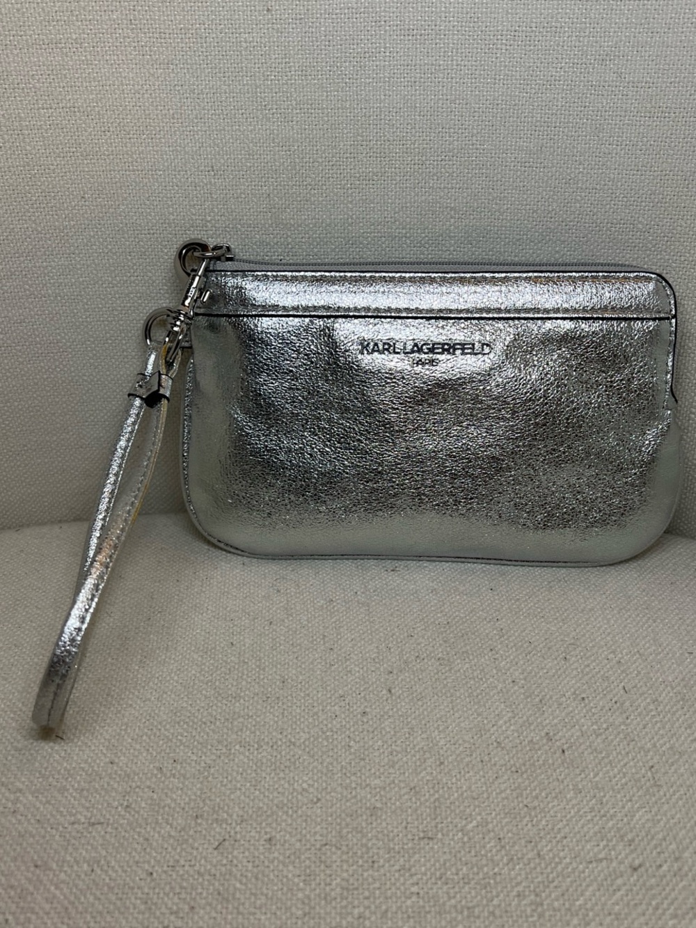 Karl Lagerfeld Metallic Silver Wristlet Clutch